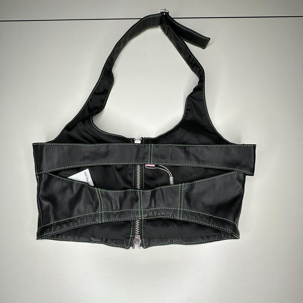 NWOT Eckhaus Latta Black Switch Halterneck Zip Top Tonal Stitch Scoop Neck Med - Picture 3 of 10